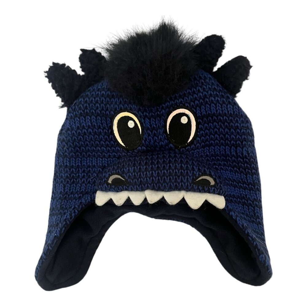 Children's Place Knit Hat 12 - 24 Mo Monster Dinosaur Fur Teeth Eyes Boys‎ Girls